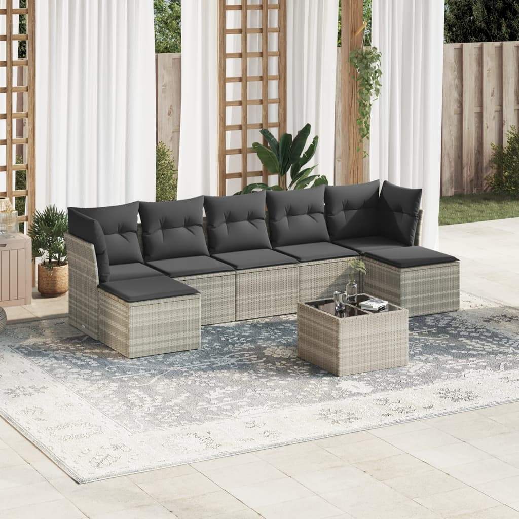Set Divano da Giardino 8pz con Cuscini Grigio Chiaro Polyrattan - homemem39