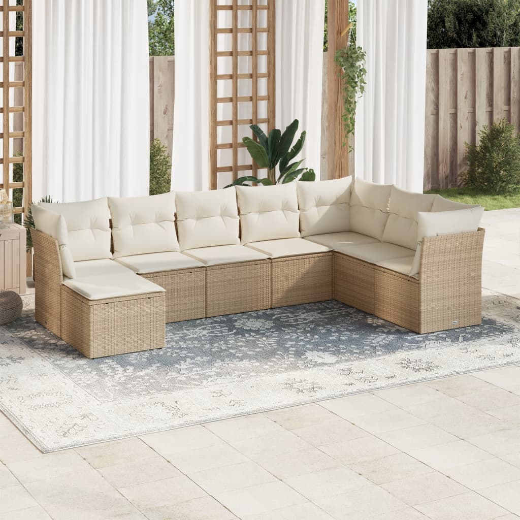 Set Divano da Giardino 8 pz con Cuscini Beige in Polyrattan | homemem39