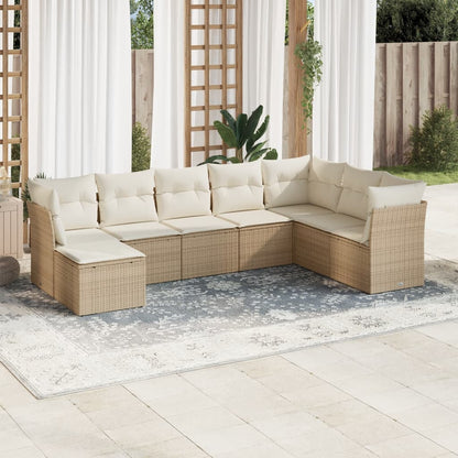 Set Divano da Giardino 8 pz con Cuscini Beige in Polyrattan | homemem39
