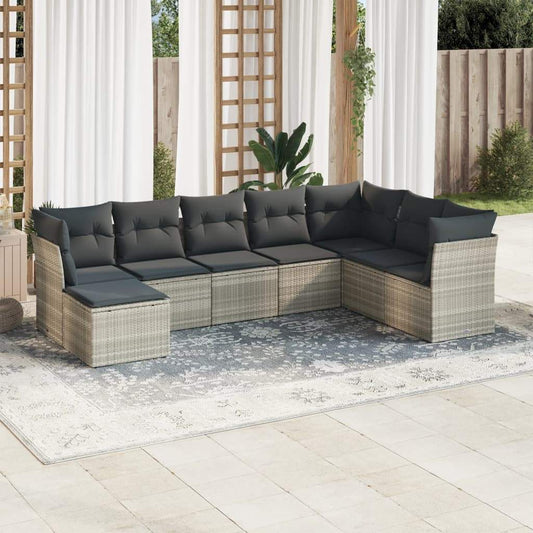 Set Divano da Giardino 8pz con Cuscini Grigio Chiaro Polyrattan - homemem39