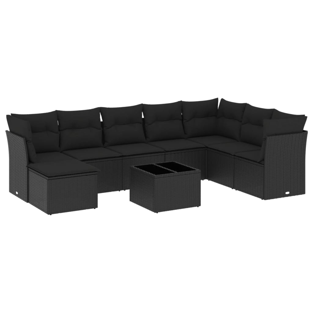 Set Divani da Giardino 9 pz con Cuscini Nero in Polyrattan | homemem39