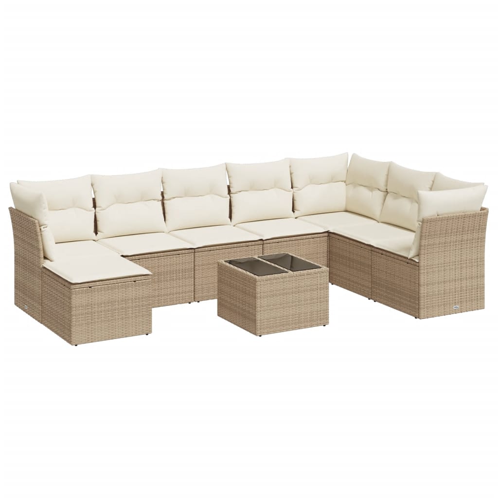 Set Divano da Giardino 9 pz con Cuscini Beige in Polyrattan | homemem39