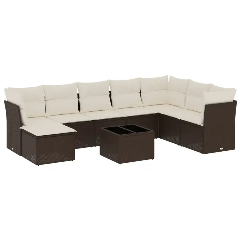 Set Divani da Giardino 9pz con Cuscini Marrone in Polyrattan - homemem39