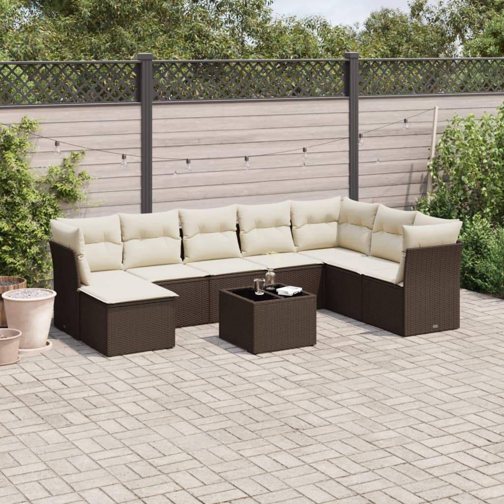 Set Divani da Giardino 9pz con Cuscini Marrone in Polyrattan - homemem39