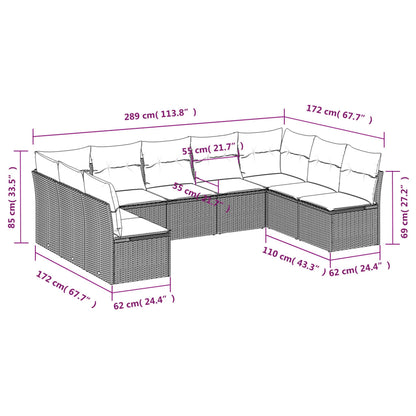 Set Divano da Giardino 9 pz con Cuscini Beige in Polyrattan | homemem39