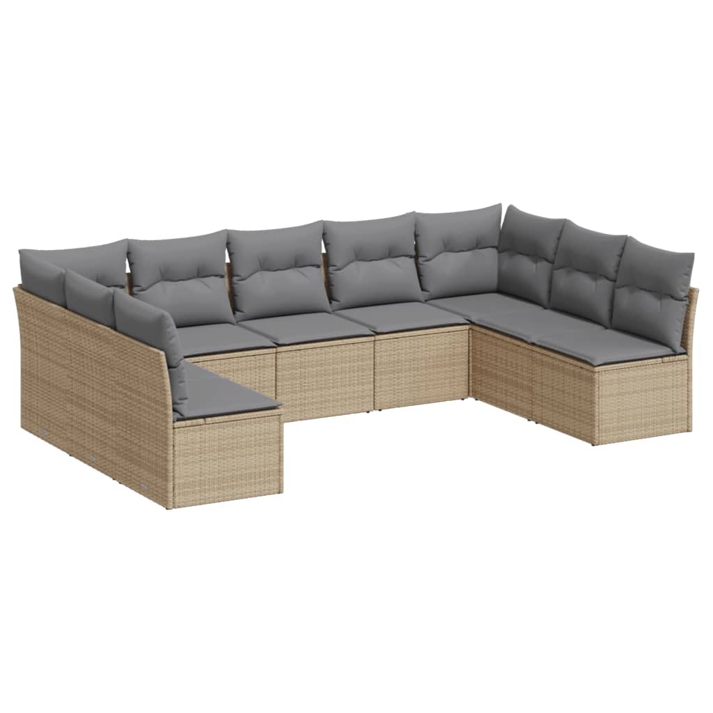Set Divano da Giardino 9 pz con Cuscini Beige in Polyrattan | homemem39