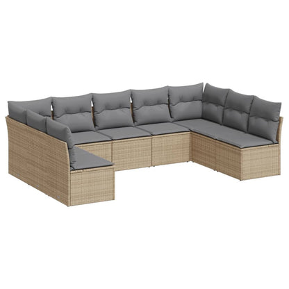 Set Divano da Giardino 9 pz con Cuscini Beige in Polyrattan | homemem39