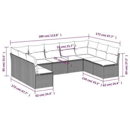 Set Divano da Giardino 9 pz con Cuscini Grigio in Polyrattan | homemem39