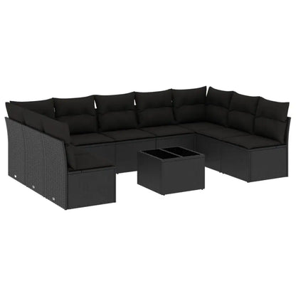 Set Divani da Giardino 10pz con Cuscini in Polyrattan Nero - homemem39