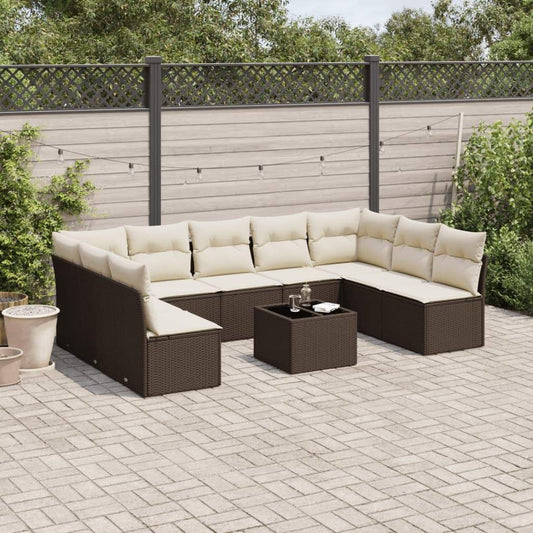 Set Divani da Giardino 10pz con Cuscini in Polyrattan Marrone - homemem39
