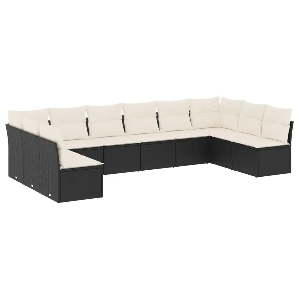 Set Divani da Giardino 10pz con Cuscini in Polyrattan Nero - homemem39