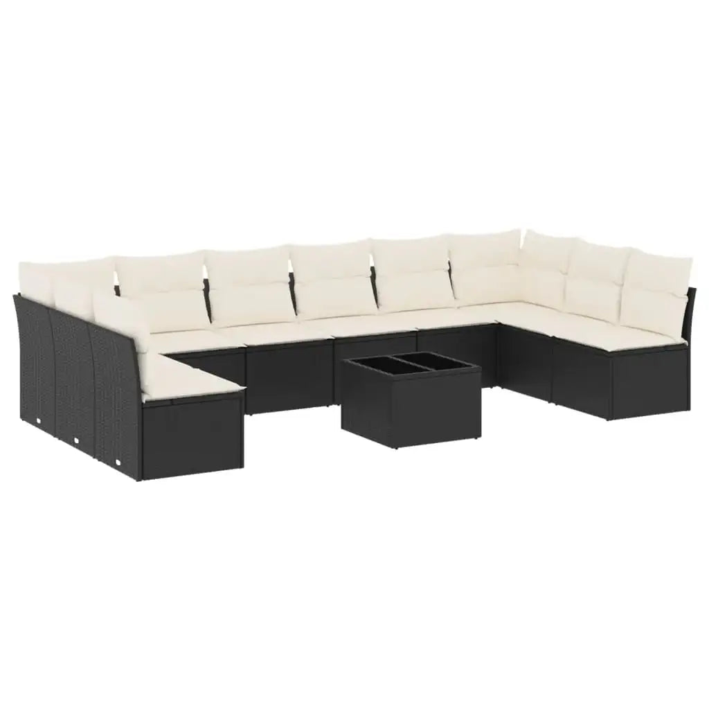Set Divani da Giardino 11 pz con Cuscini in Polyrattan Nero - homemem39