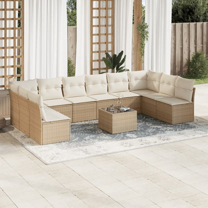 Set Divani da Giardino 11 pz con Cuscini Beige in Polyrattan | homemem39