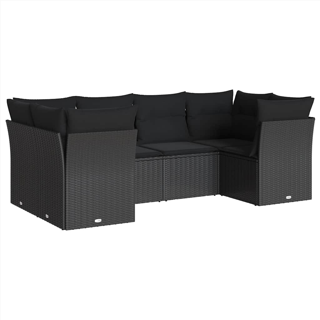 Set Divano da Giardino 6 pz con Cuscini Nero in Polyrattan | homemem39