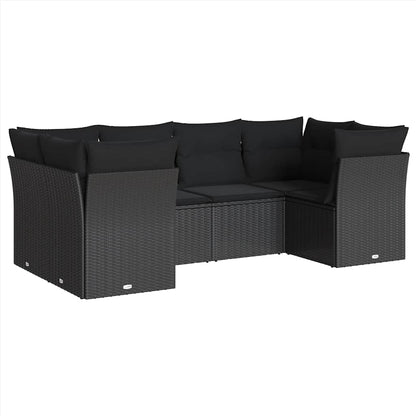 Set Divano da Giardino 6 pz con Cuscini Nero in Polyrattan | homemem39