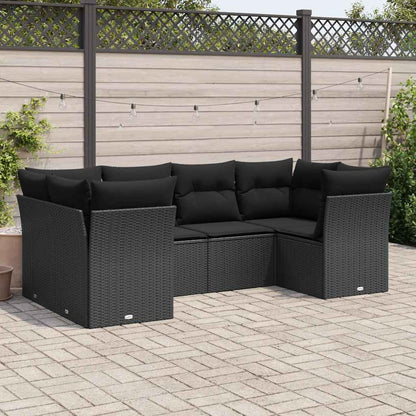 Set Divano da Giardino 6 pz con Cuscini Nero in Polyrattan | homemem39