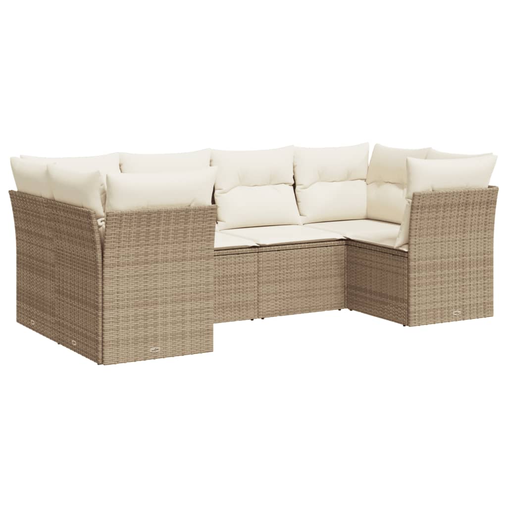 Set Divano da Giardino 6 pz con Cuscini Beige in Polyrattan | homemem39