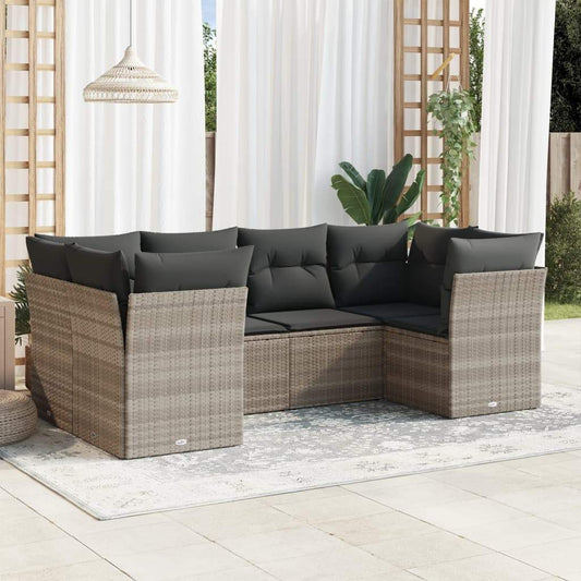 Set Divano da Giardino 6pz con Cuscini Grigio Chiaro Polyrattan - homemem39