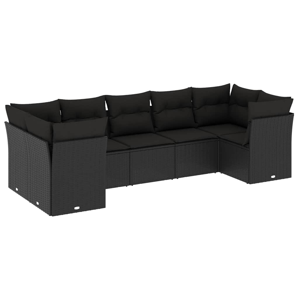 Set Divani da Giardino con Cuscini 7pz Nero Polyrattan | homemem39
