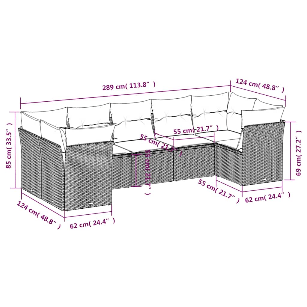 Set Divani da Giardino con Cuscini 7pz Nero Polyrattan | homemem39