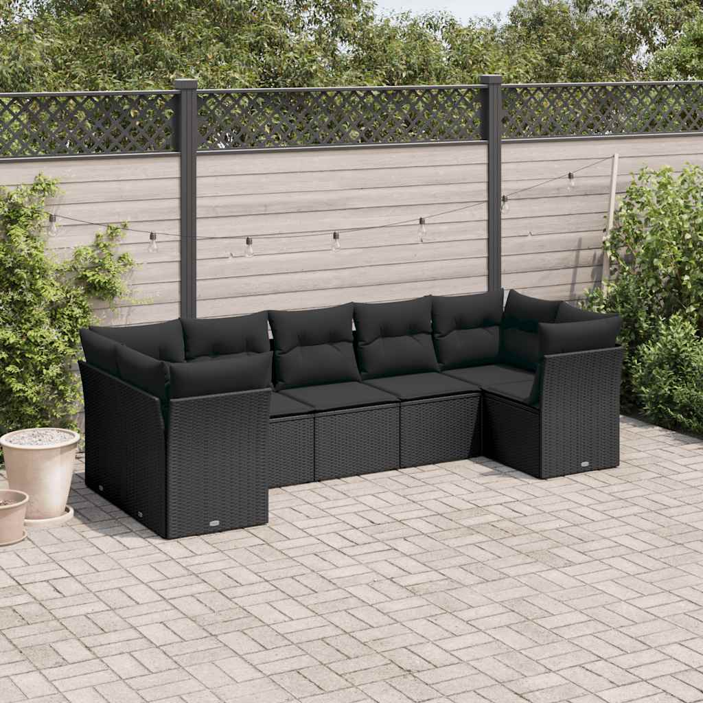 Set Divani da Giardino con Cuscini 7pz Nero Polyrattan | homemem39