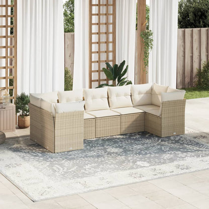 Set Divani da Giardino 7 pz con Cuscini Beige in Polyrattan | homemem39