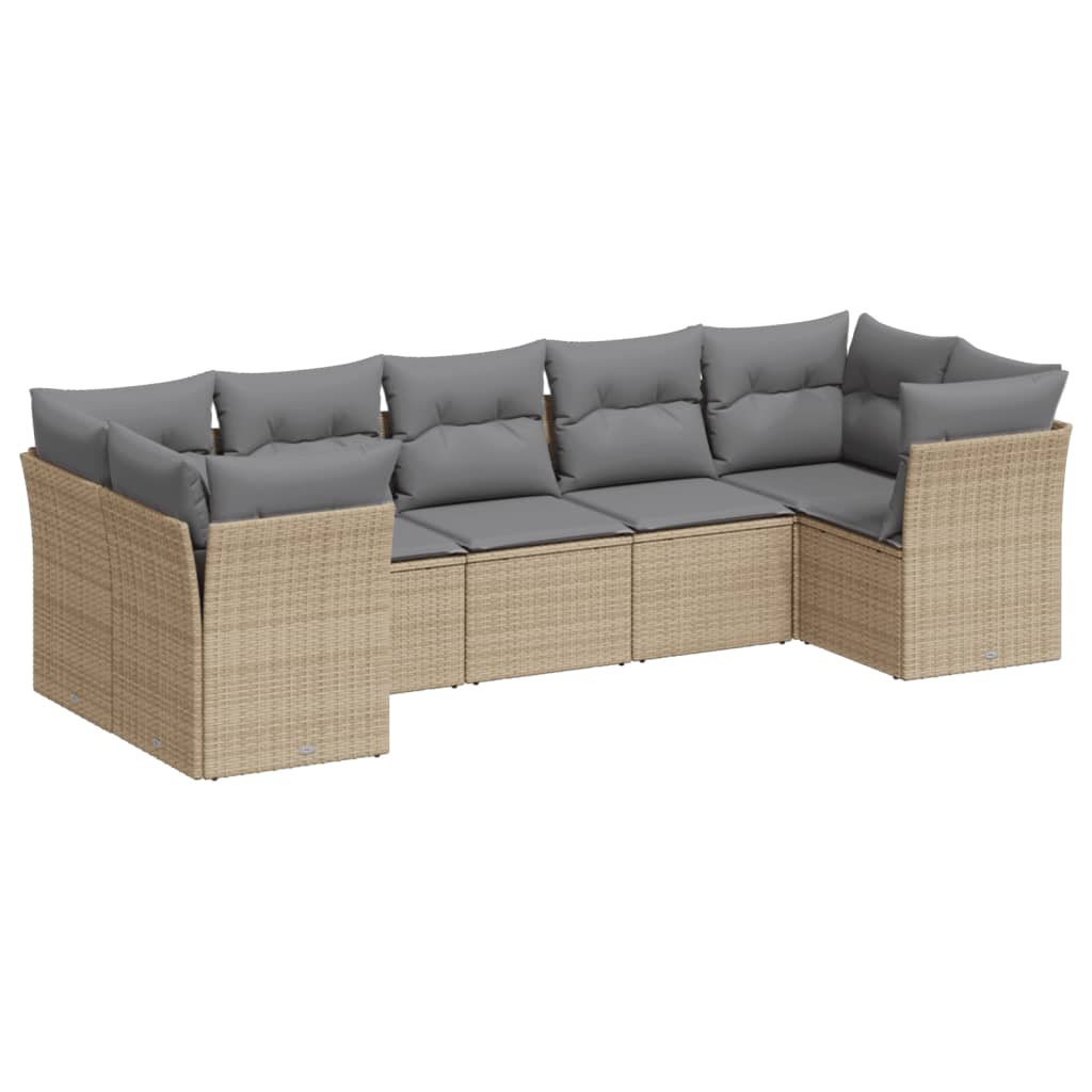 Set Divani da Giardino 7 pz con Cuscini Beige in Polyrattan | homemem39