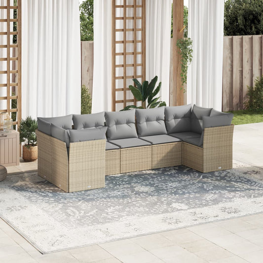 Set Divani da Giardino 7 pz con Cuscini Beige in Polyrattan | homemem39