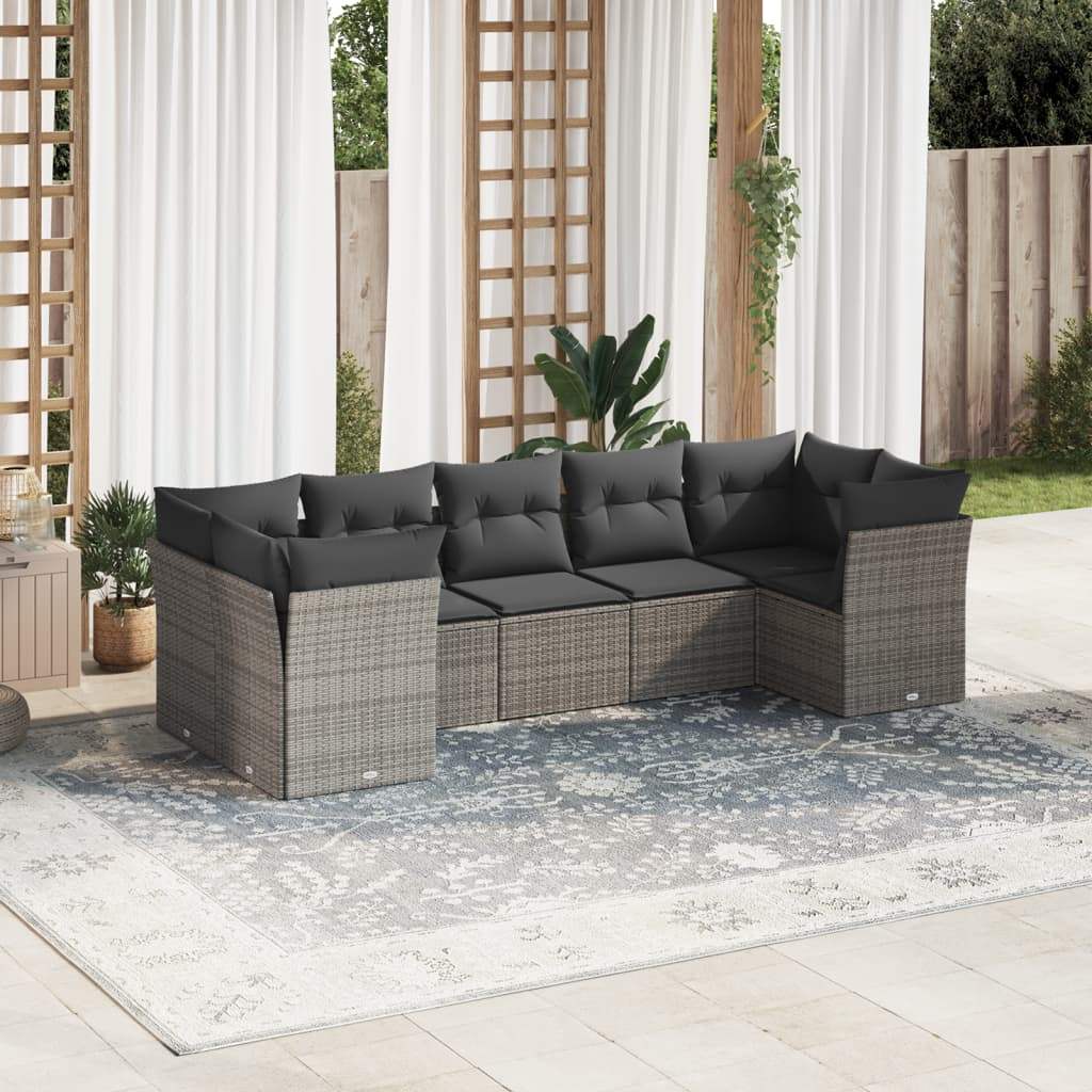 Set Divani da Giardino 7 pz con Cuscini Grigio in Polyrattan - homemem39