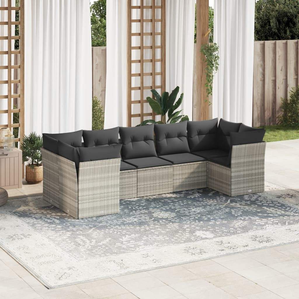 Set Divani da Giardino 7pz con Cuscini Grigio Chiaro Polyrattan - homemem39