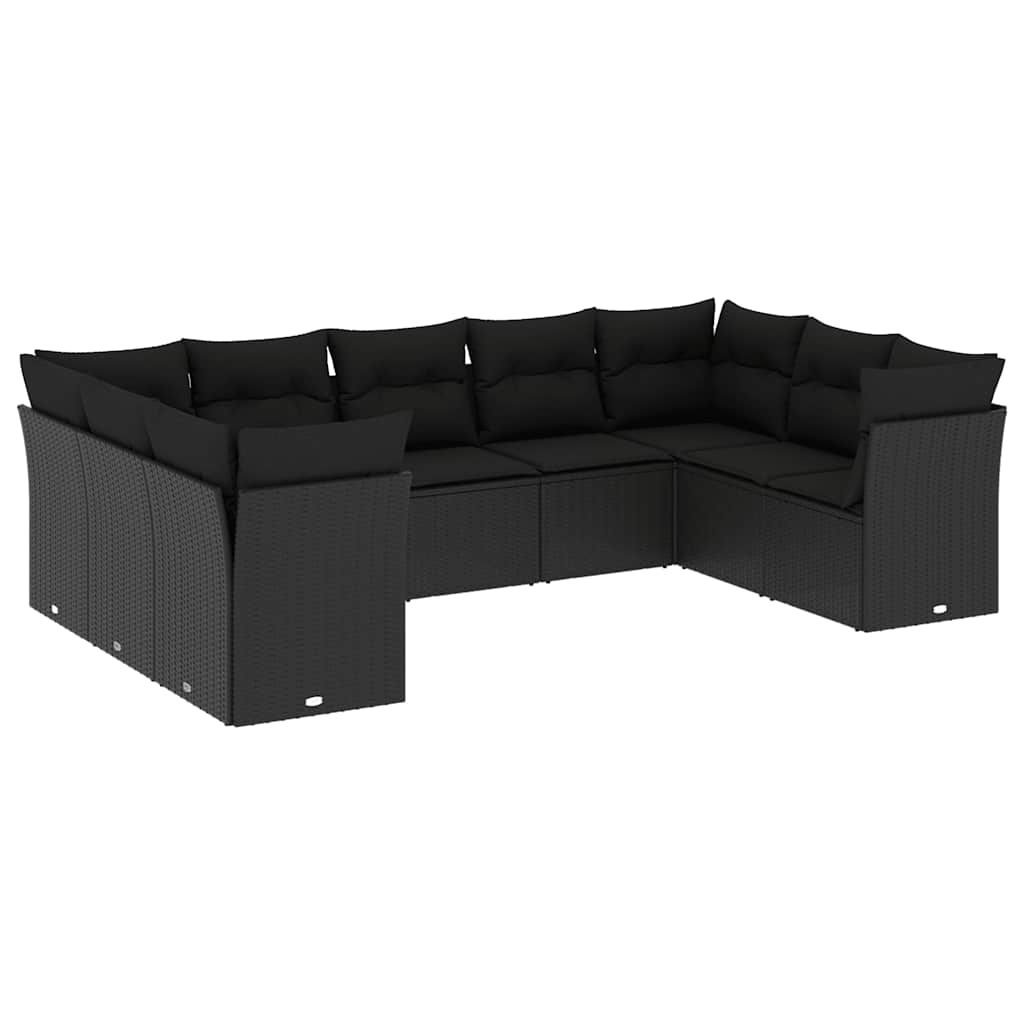 Set Divani da Giardino 9 pz con Cuscini Nero in Polyrattan | homemem39