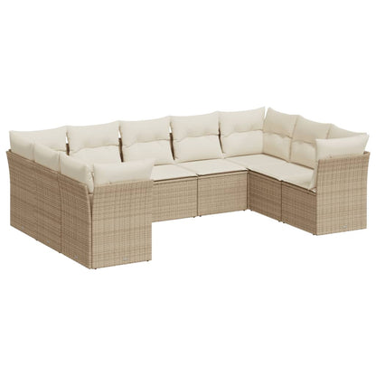 Set Divano da Giardino 9 pz con Cuscini Beige in Polyrattan | homemem39