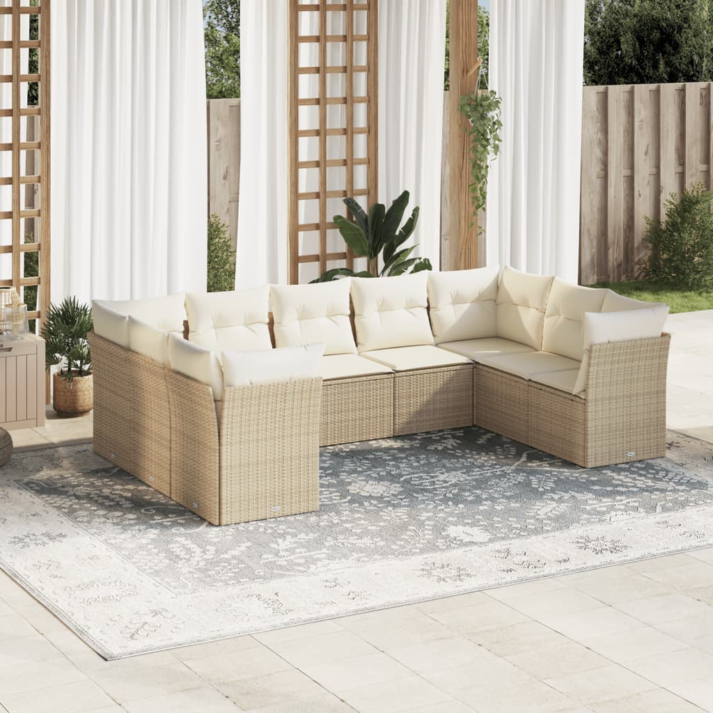 Set Divano da Giardino 9 pz con Cuscini Beige in Polyrattan | homemem39