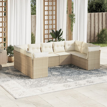Set Divano da Giardino 9 pz con Cuscini Beige in Polyrattan | homemem39