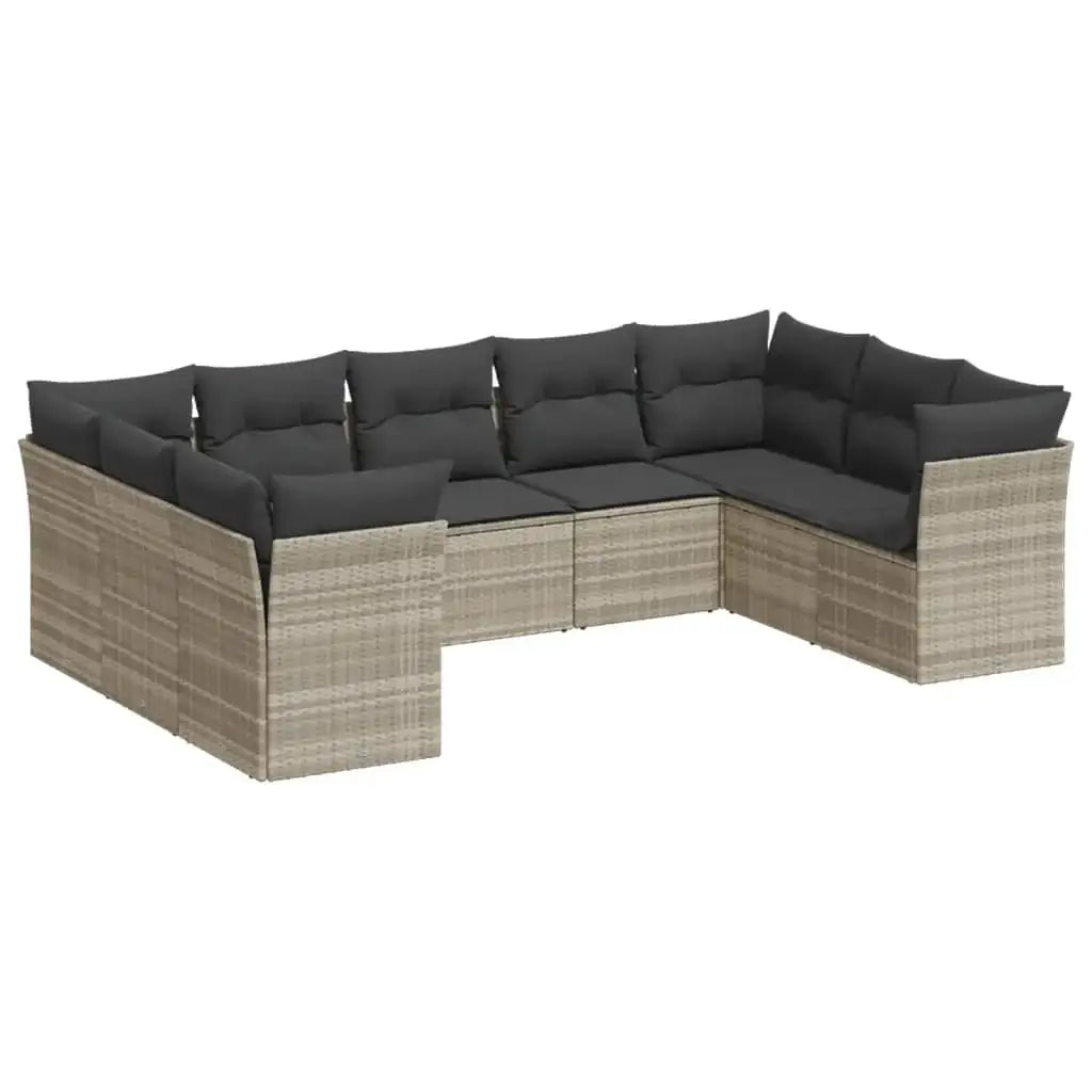 Set Divano da Giardino 9pz con Cuscini Grigio Chiaro Polyrattan - homemem39