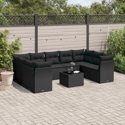Set Divani da Giardino 10pz con Cuscini in Polyrattan Nero | homemem39