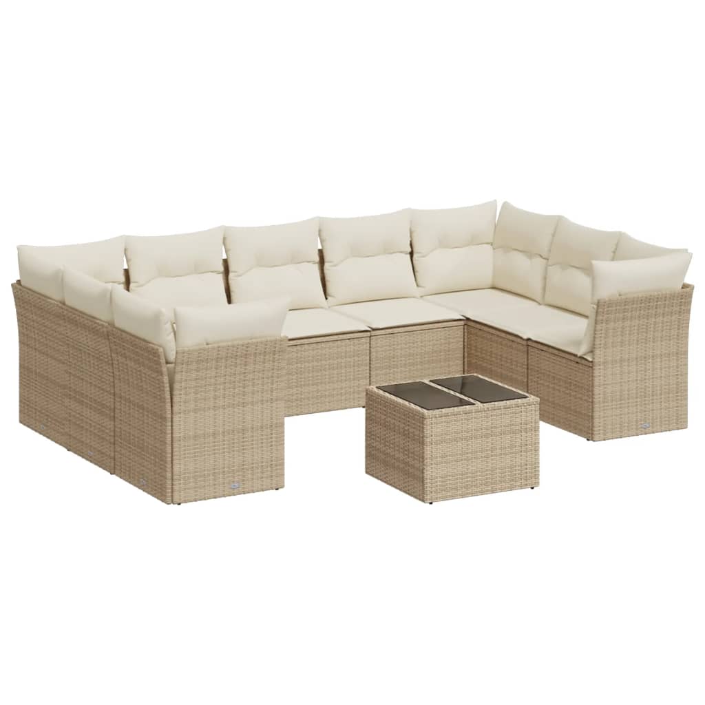 Set Divano da Giardino 10 pz con Cuscini Beige in Polyrattan | homemem39