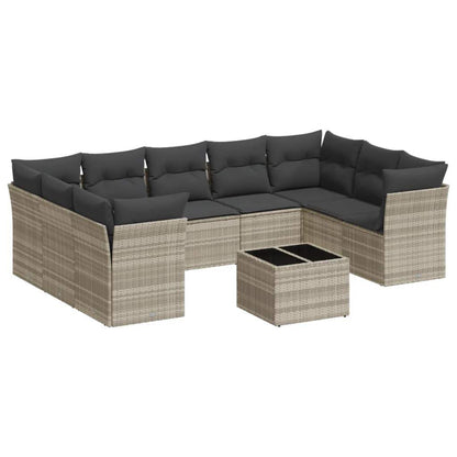 Set Divano Giardino 10 pz con Cuscini Grigio Chiaro Polyrattan - homemem39