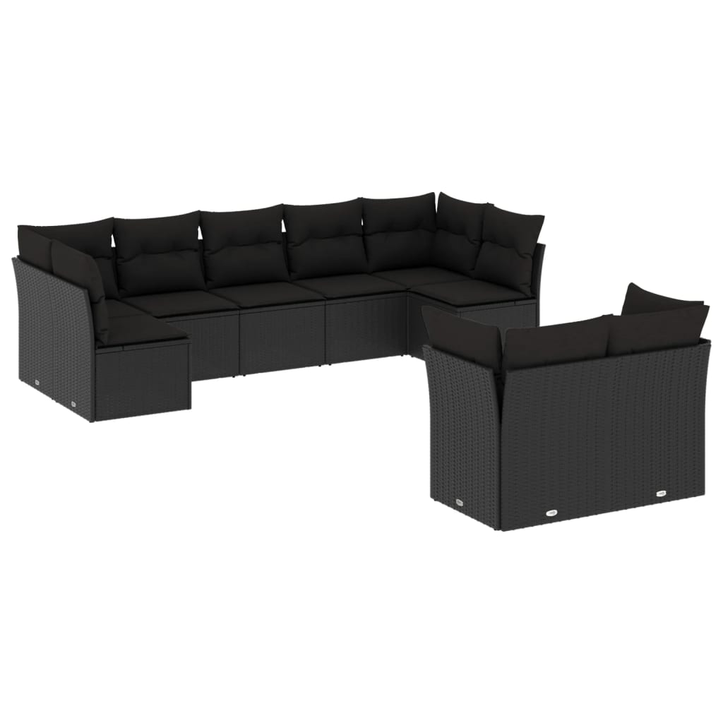 Set Divani da Giardino 9 pz con Cuscini Nero in Polyrattan | homemem39
