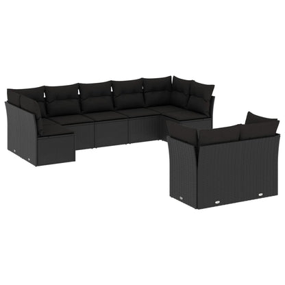 Set Divani da Giardino 9 pz con Cuscini Nero in Polyrattan | homemem39