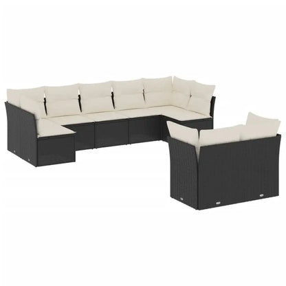 Set Divani da Giardino 9 pz con Cuscini Nero in Polyrattan - homemem39