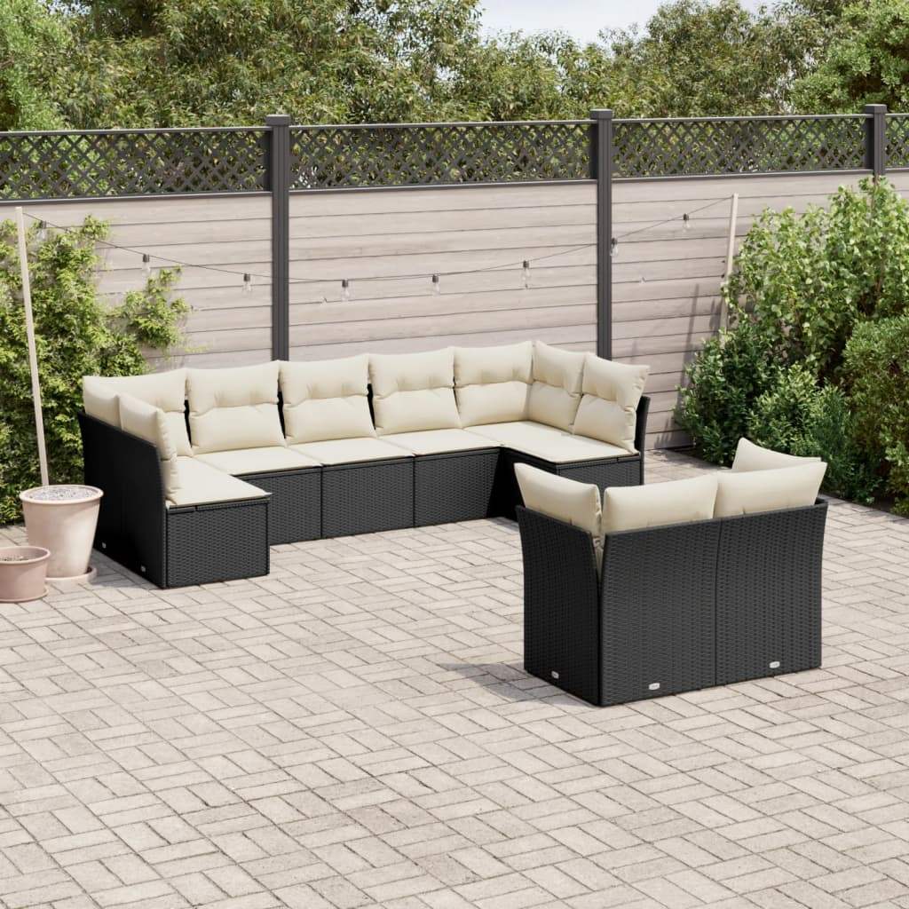 Set Divani da Giardino 9 pz con Cuscini Nero in Polyrattan - homemem39