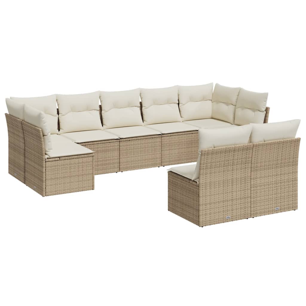 Set Divano da Giardino 9 pz con Cuscini Beige in Polyrattan