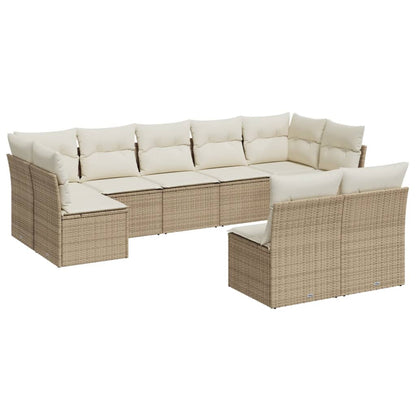 Set Divano da Giardino 9 pz con Cuscini Beige in Polyrattan