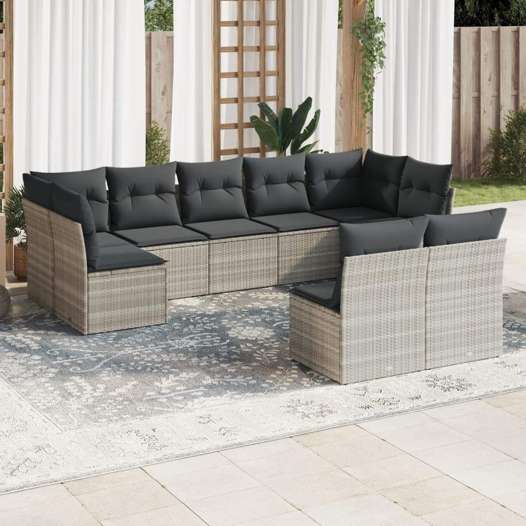 Set Divano da Giardino 9pz con Cuscini Grigio Chiaro Polyrattan - homemem39