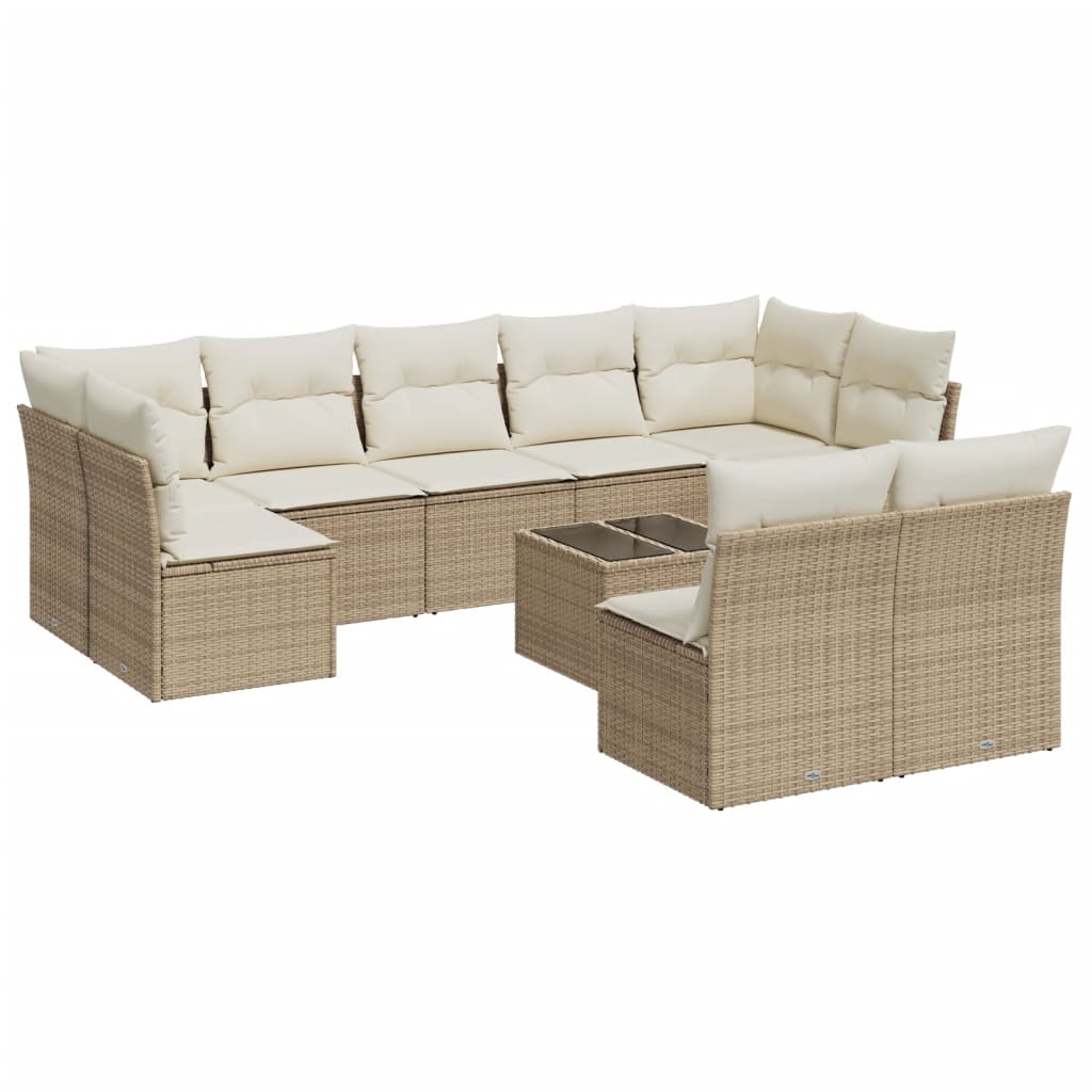 Set Divano da Giardino 10 pz con Cuscini Beige in Polyrattan | homemem39