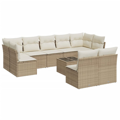 Set Divano da Giardino 10 pz con Cuscini Beige in Polyrattan | homemem39