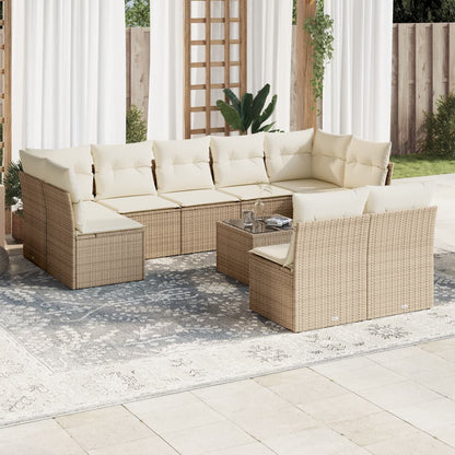 Set Divano da Giardino 10 pz con Cuscini Beige in Polyrattan | homemem39