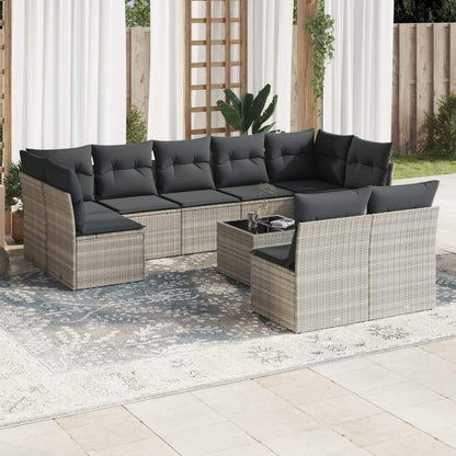 Set Divano Giardino 10 pz con Cuscini Grigio Chiaro Polyrattan - homemem39