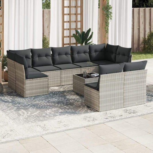 Set Divano Giardino 10 pz con Cuscini Grigio Chiaro Polyrattan - homemem39